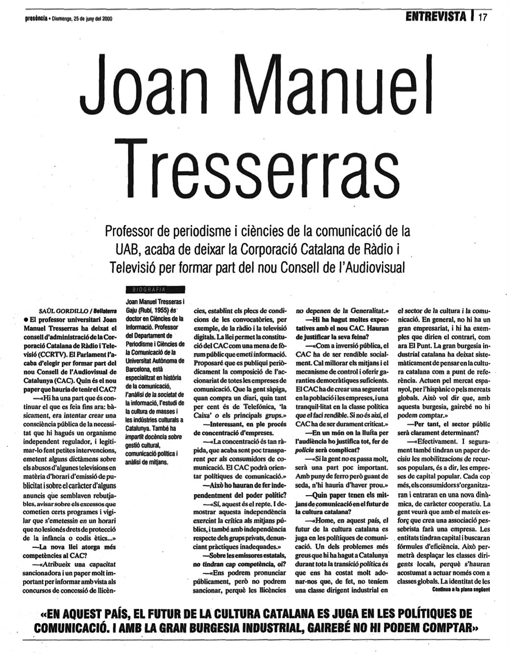 Presència, 25 de juny de 2000 | Joan Manuel Tresserras
