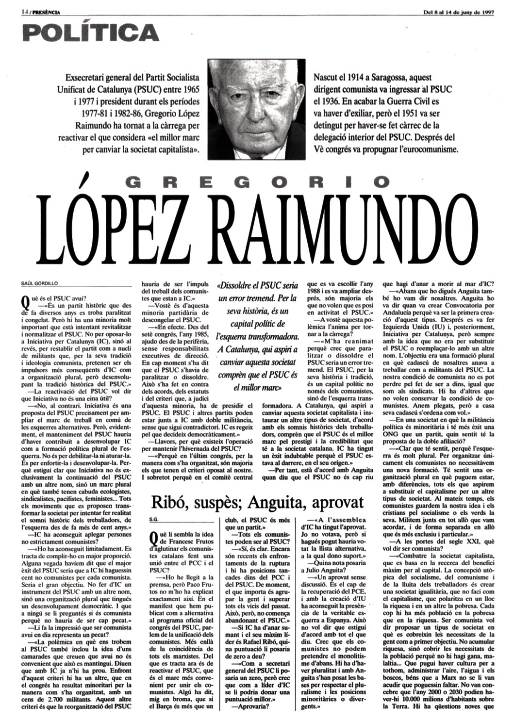 Presència, 8 de juny de 1997 | Gregorio López Raimundo