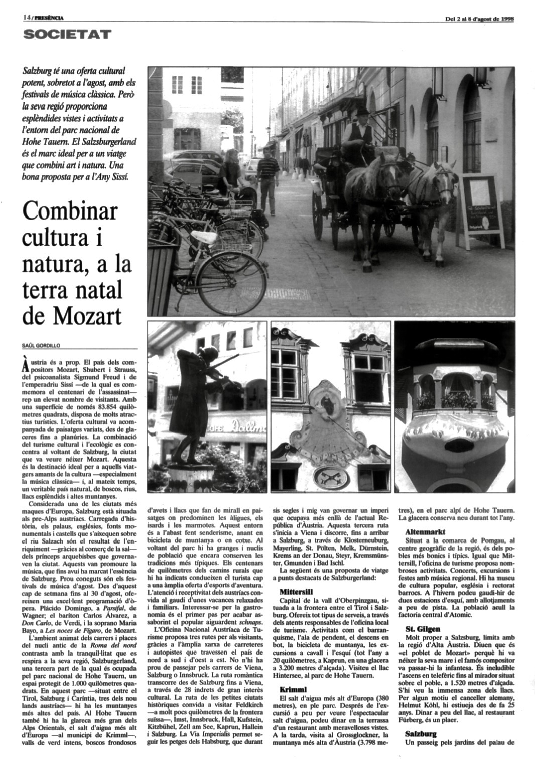Presència, 2 d’agost de 1998 | Combinar cultura i natura, a la terra natal de Mozart