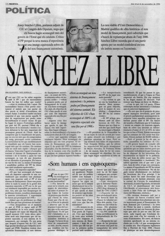 Presència, 10 de novembre de 1996 | Josep Sánchez Llibre