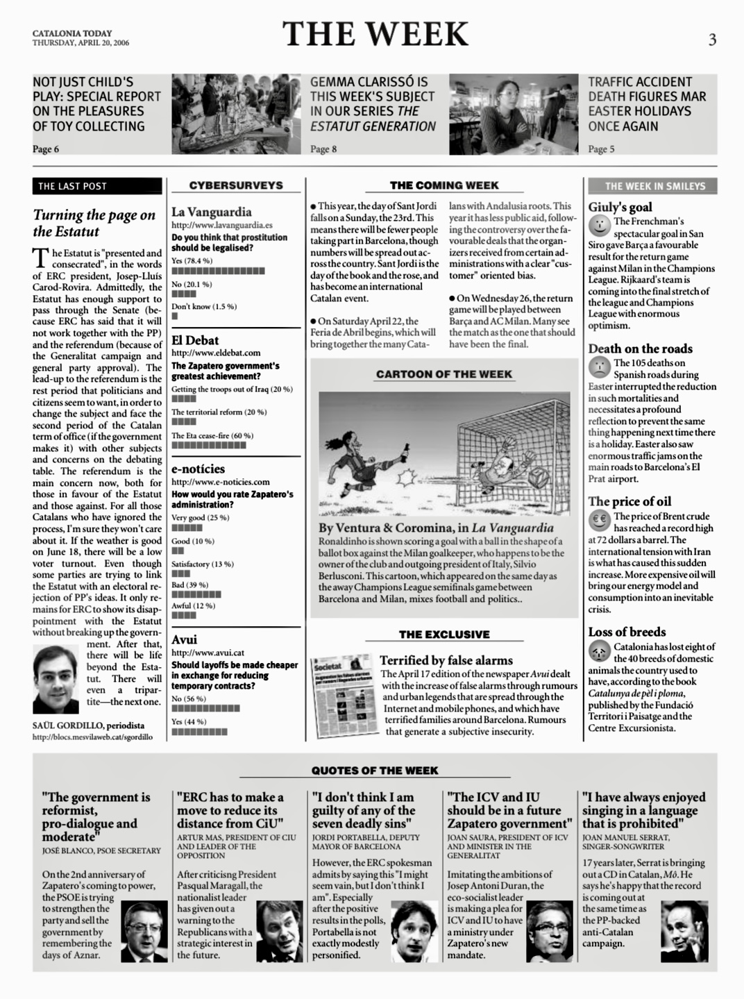 Catalonia Today, April 20, 2006 | Turning the page on the Estatut