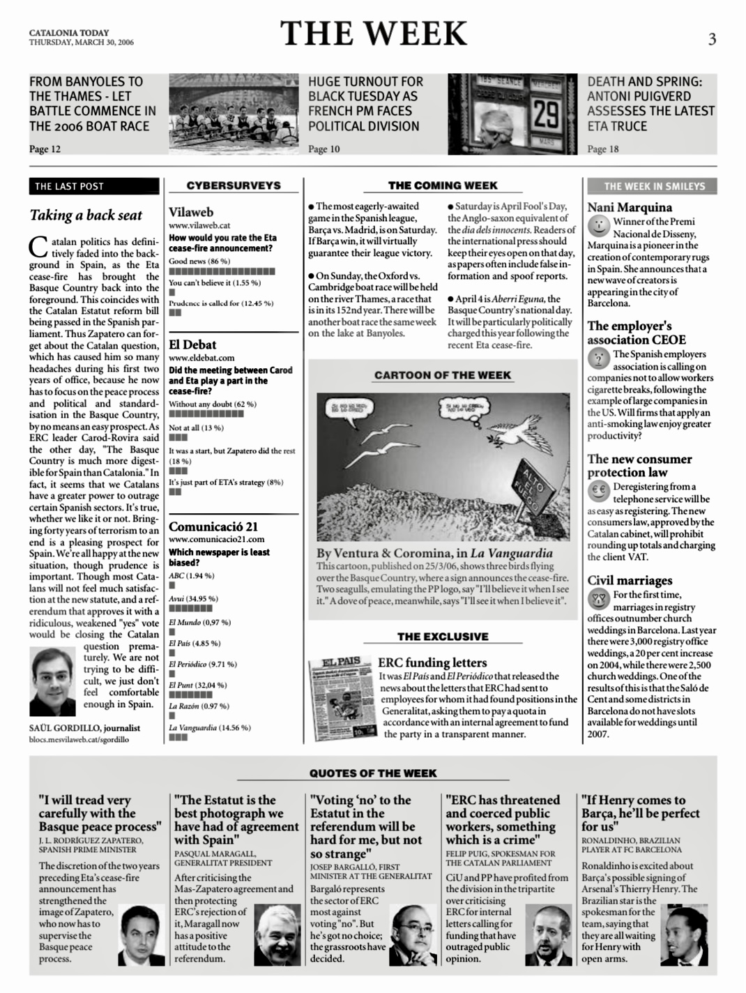 Catalonia Today, March 30, 2006 | Taking a back seat