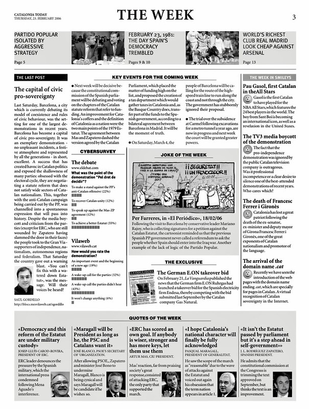 Catalonia Today, February 23, 2006 | The capital of civic pro-sovereignty
