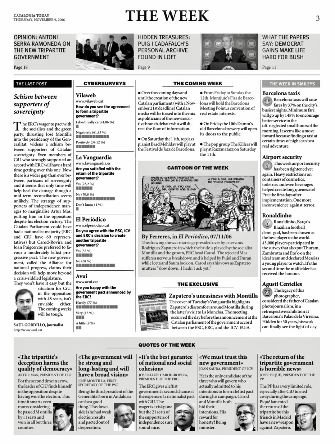 Catalonia Today, November 9, 2006 | Schism between supporters of sovereignty