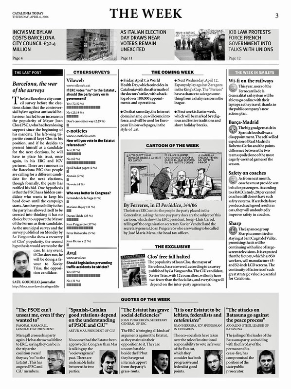 Catalonia Today, April 6, 2006 | Barcelona, the war of the surveys
