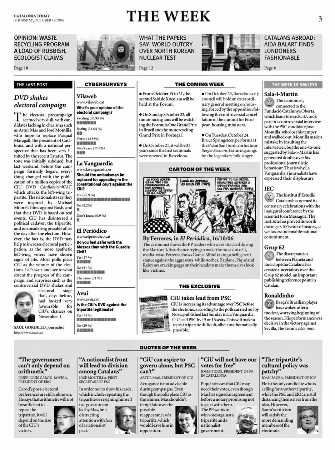 Catalonia Today, October 19, 2006 | DVD shakes electoral campaign