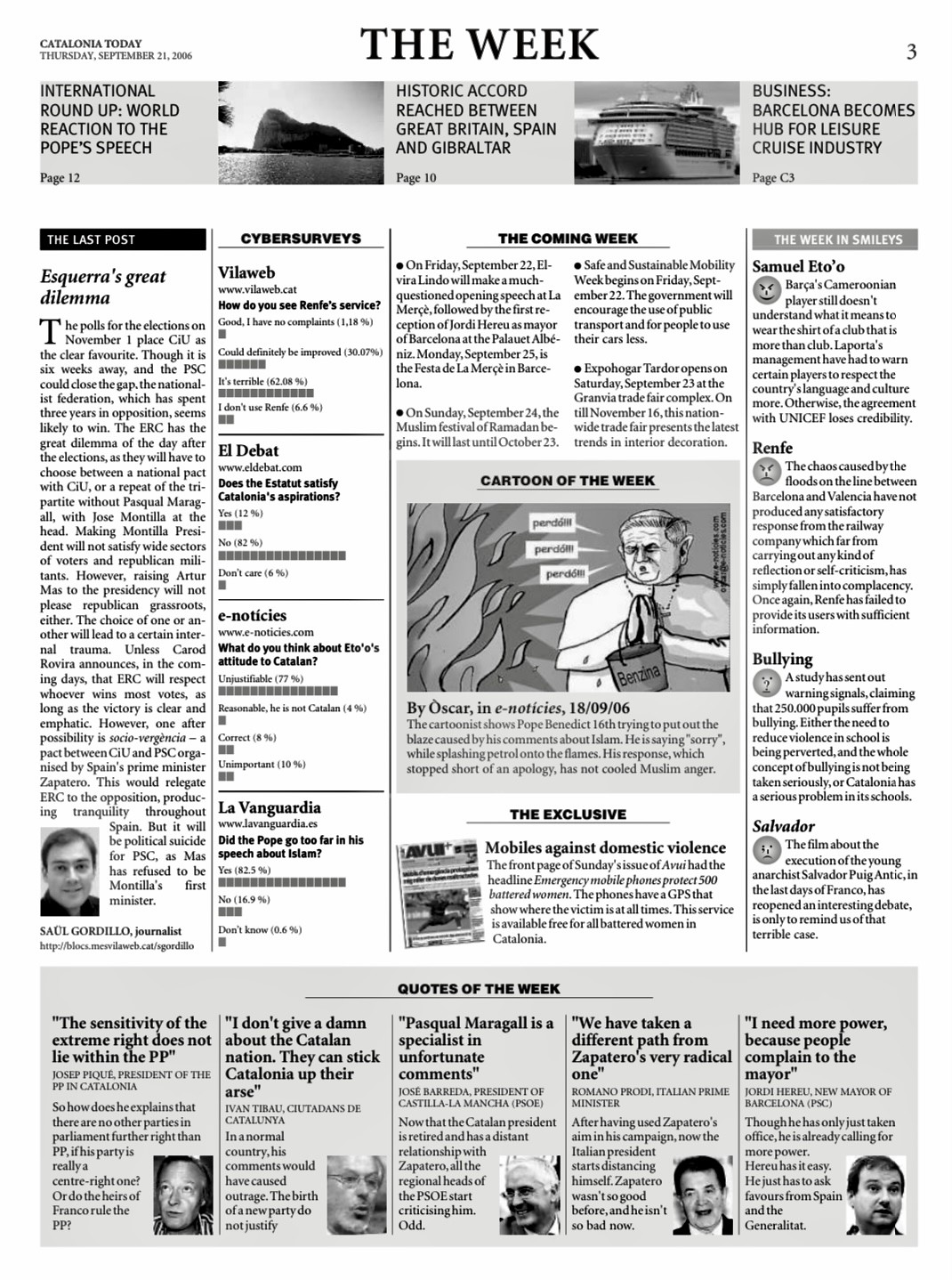 Catalonia Today, September 21, 2006 | Esquerra’s great dilemma