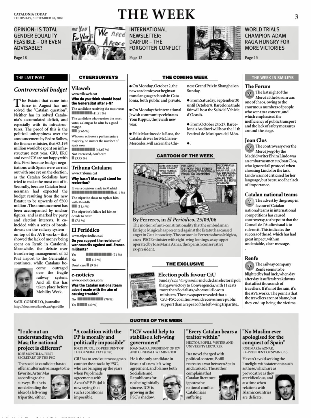 Catalonia Today, September 28, 2006 | Controversial budget