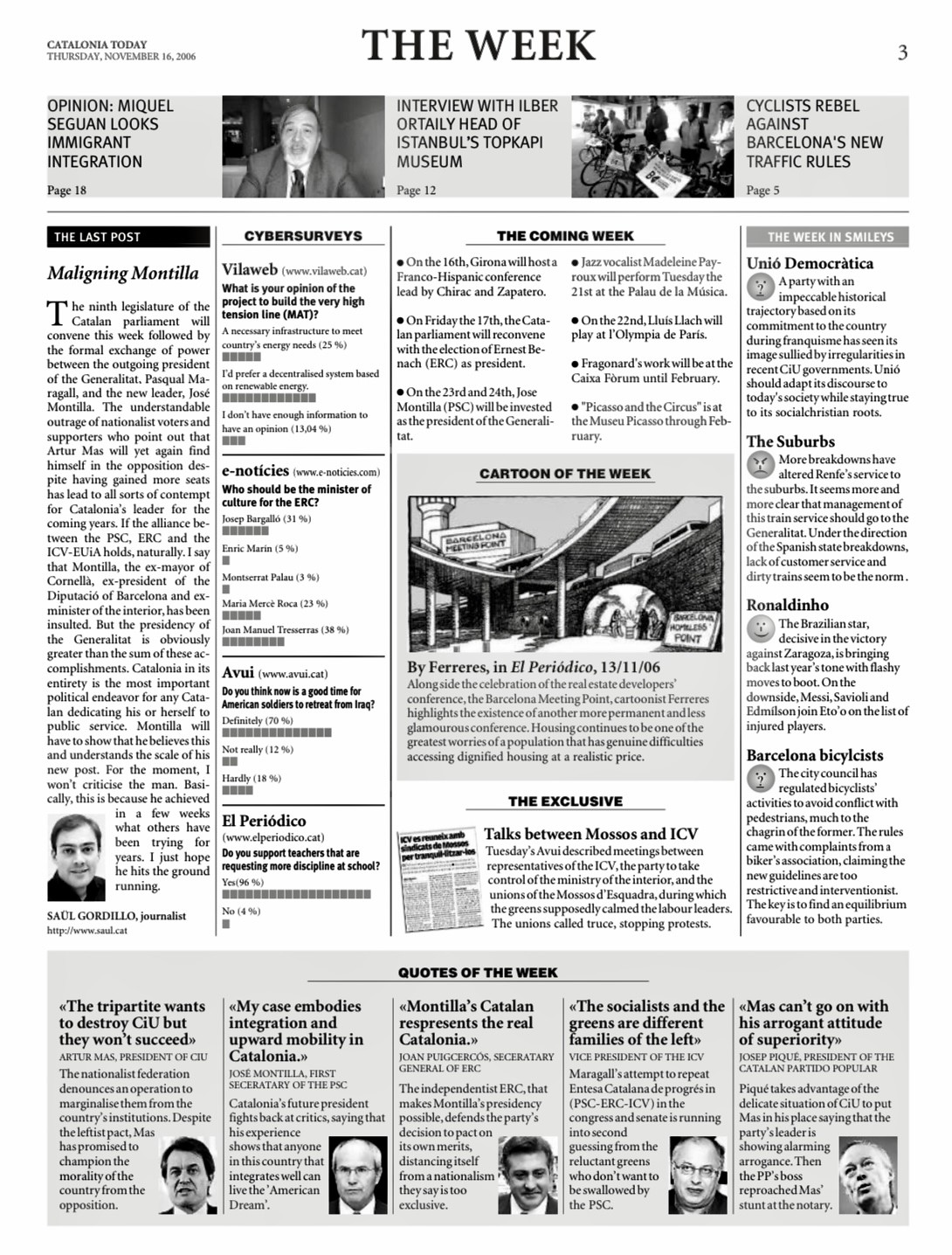 Catalonia Today, November 16, 2006 | Maligning Montilla