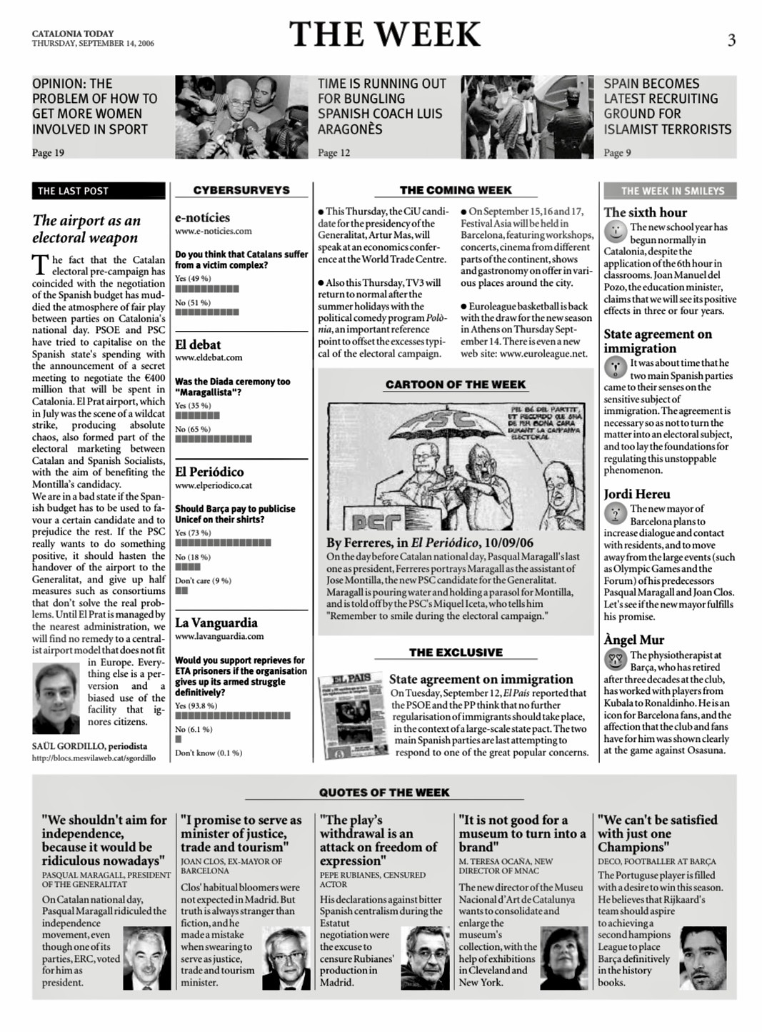 Catalonia Today, September 14, 2006 | The airport as an electoral weapon