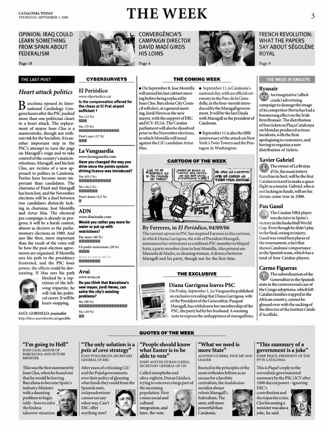 Catalonia Today, September 7, 2006 | Heart attack politics