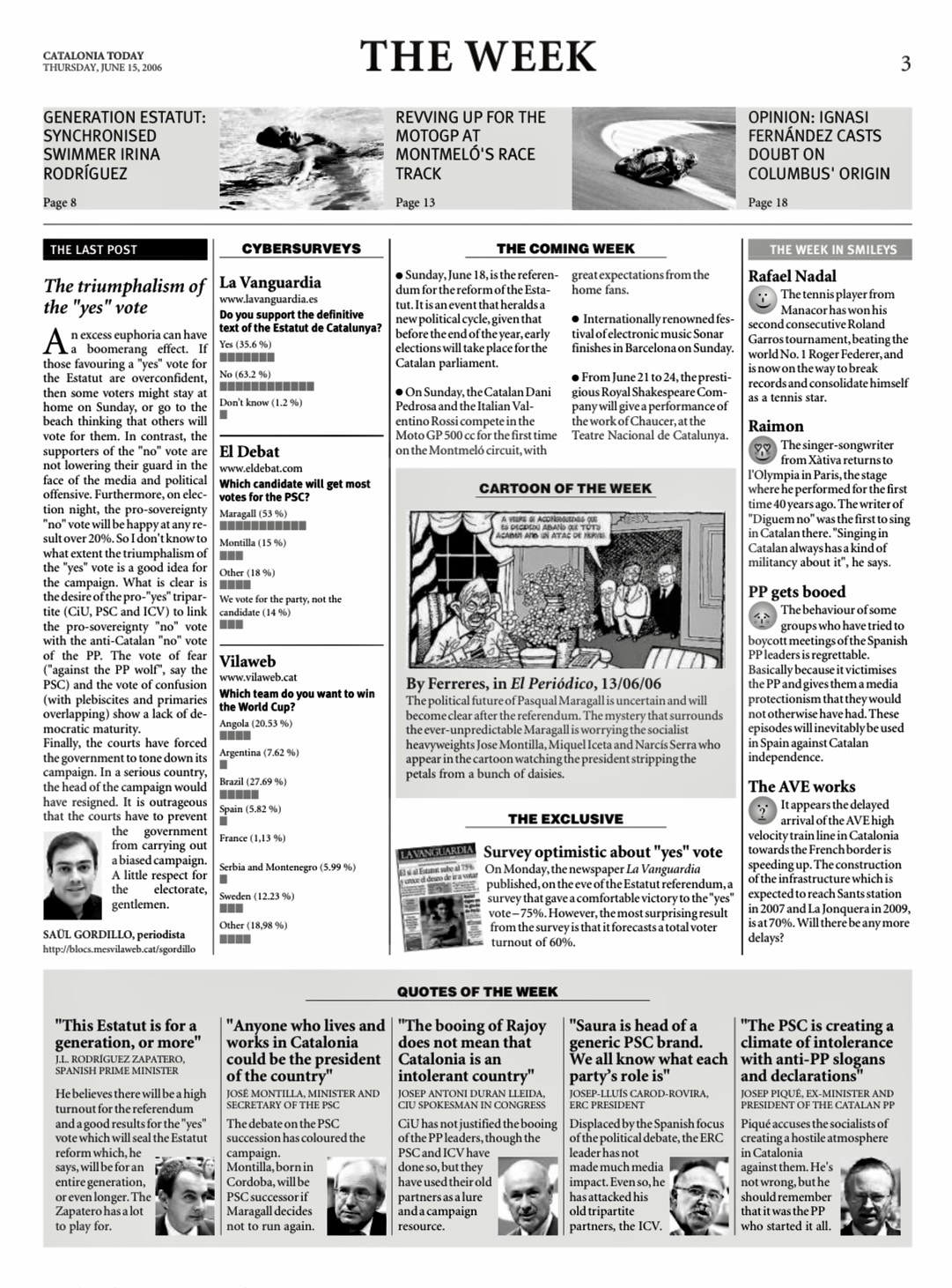 Catalonia Today, June 15, 2006 | The triumphalism of the “yes” vote
