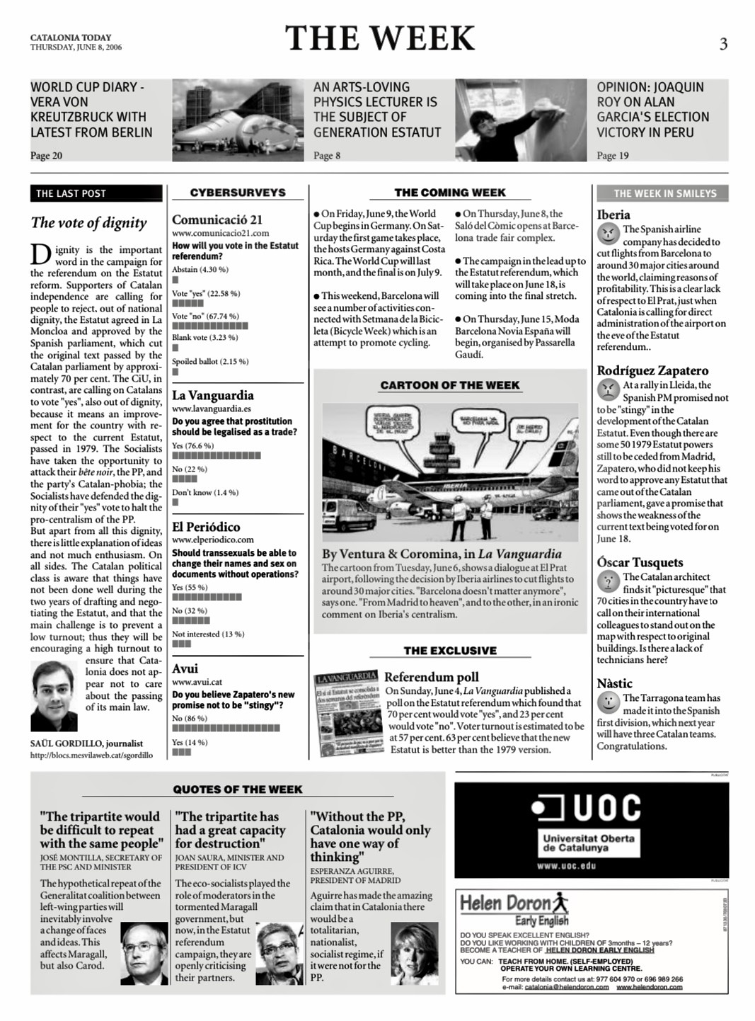 Catalonia Today, June 8, 2006 | The vote of dignity