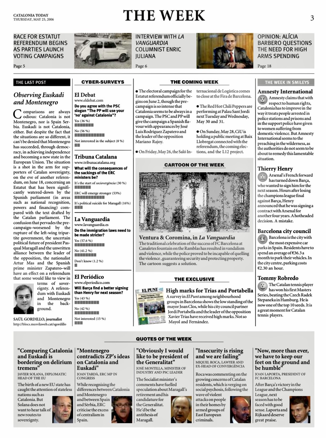 Catalonia Today, May 25, 2006 | Observing Euskadi and Montenegro