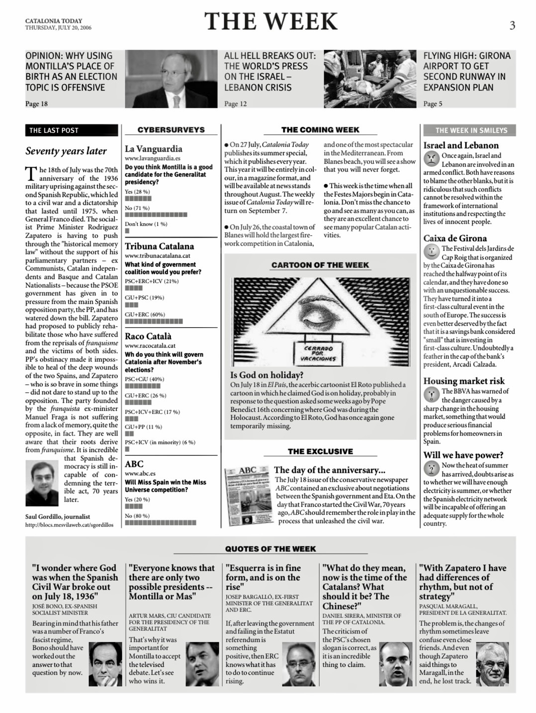Catalonia Today, July 20, 2006 | Seventy years later