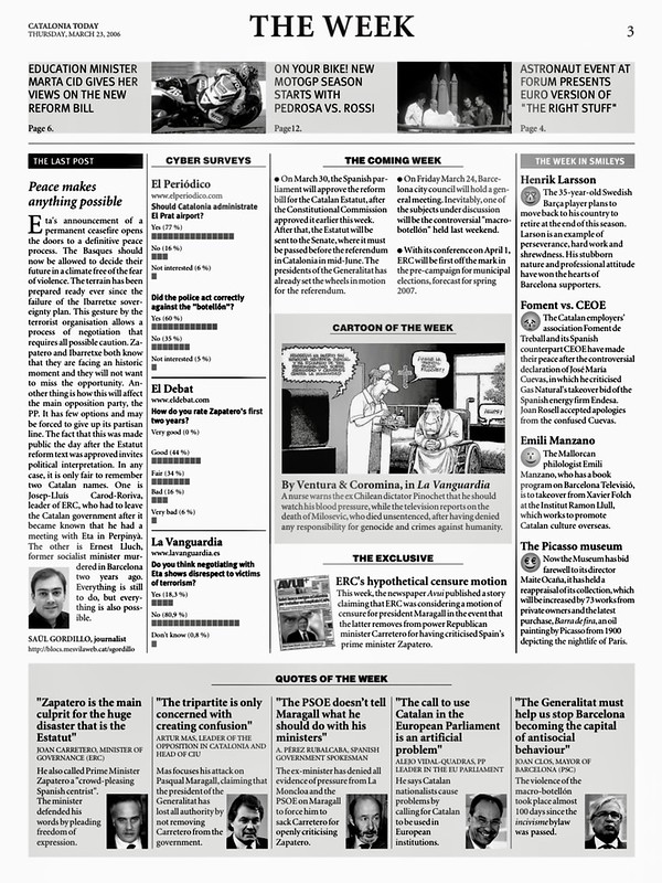 Catalonia Today, March 23, 2006 | Peace makes anything possible