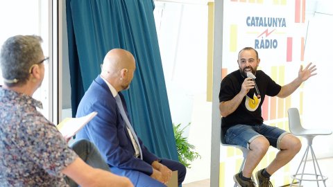 Presentació de la temporada 2021-2022 de Catalunya Ràdio a la Torre Glòries, amb el director de l'emissora, Saül Gordillo, i el director de continguts, Santi Faro. Barcelona. 27 d’agost de 2021 
