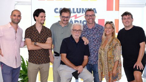 Presentació de la temporada 2021-2022 de Catalunya Ràdio i del podcast 'La torre de vidre' a la Torre Glòries, amb el director de l'emissora, Saül Gordillo, i el director de continguts, Santi Faro. Barcelona. 27 d’agost de 2021 