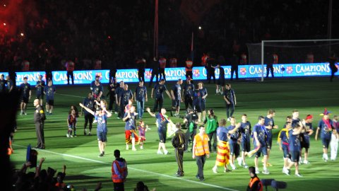 Celebració del títol de Lliga 2010-2011 del Futbol Club Barcelona al Camp Nou. Barcelona. 13 de maig de 2011