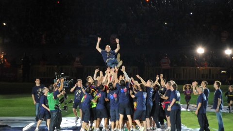 Celebració del títol de Lliga 2010-2011 del Futbol Club Barcelona al Camp Nou. Barcelona. 13 de maig de 2011