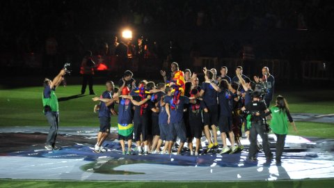 Celebració del títol de Lliga 2010-2011 del Futbol Club Barcelona al Camp Nou. Barcelona. 13 de maig de 2011