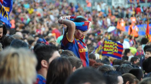Celebració del títol de Lliga 2010-2011 del Futbol Club Barcelona al Camp Nou. Barcelona. 13 de maig de 2011