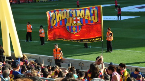 Celebració del títol de Lliga 2010-2011 del Futbol Club Barcelona al Camp Nou. Barcelona. 13 de maig de 2011