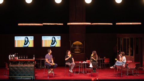 El matí de Catalunya Ràdio amb Laura Rosel i L'última hora del matí de Catalunya Ràdio amb Quim Morales des del Teatre Poliorama de Barcelona per l’obra ‘T’estimo si he begut’ d’Empar Moliner i Dagoll Dagom. Barcelona. 8 d’octubre de 2021