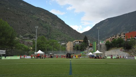 Marc Gordillo, al torneig internacional de futbol base MIC d'Andorra, amb l'equip aleví de la UE Vilassar de Mar. Abril de 2019. Foto: Saül Gordillo