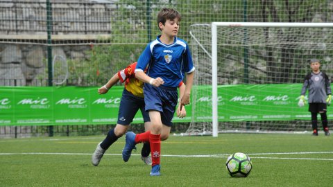 Marc Gordillo, al torneig internacional de futbol base MIC d'Andorra, amb l'equip aleví de la UE Vilassar de Mar. Abril de 2019. Foto: Saül Gordillo