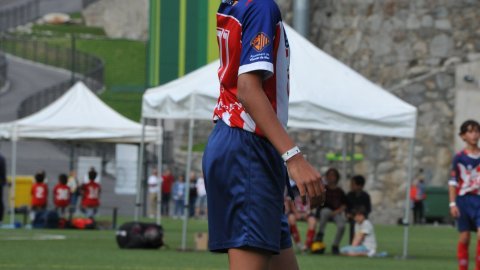 Marc Gordillo, al torneig internacional de futbol base MIC d'Andorra, amb l'equip aleví de la UE Vilassar de Mar. Abril de 2019. Foto: Saül Gordillo