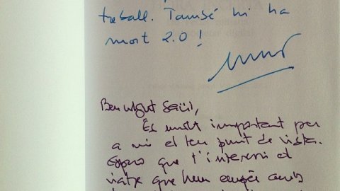 "Benvolgut Saül, n'havíem parlat, però aquí tens el fruit del nostre treball. També hi ha molt 2.0!" Ernest Benach. "Benvolgut Saül, és molt important per a mi el teu punt de vista. Espero que t'interessi el viatge que hem empès amb l'Ernest. Una forta abraçada des de l'afecte i l'admiració!" Miquel Pueyo. 'Mort certa, hora incerta. De l'edat mitjana a la societat digital'. Febrer 2013. 
