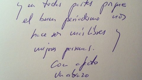 "Estimado Saúl tienes que contarlo cada día y en todas partes porque el buen periodismo nos hace más libres y mejores personas. Con afecto. Un abrazo" José Sanclemente. Març 2012
