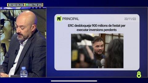 Intervenció del director de Principal, Saül Gordillo, al programa OpinaCat de 8tv amb Carlos Fuentes. Sant Just Desvern. 22 de novembre de 2022