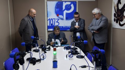 Presentació de Principal en el Fòrum 10 Comunicació de Ràdio Puig-reig, amb Jordi Margarit, Josep Genescà i el director general de Mitjans de Comunicació del Govern, Jordi del Rio. Puig-reig. 25 de novembre de 2022