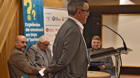 Presentació de Principal en el Fòrum 10 Comunicació de Ràdio Puig-reig, amb Jordi Margarit, Josep Genescà i el director general de Mitjans de Comunicació del Govern, Jordi del Rio. Puig-reig. 25 de novembre de 2022