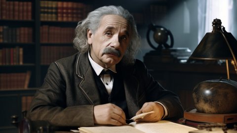 Albert Einstein, en una imatge generada per Saül Gordillo amb Midjourney per a 'entrevistes impossibles'. Juny de 2023