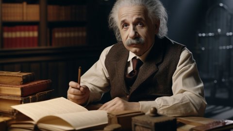 Albert Einstein, en una imatge generada per Saül Gordillo amb Midjourney per a 'entrevistes impossibles'. Juny de 2023