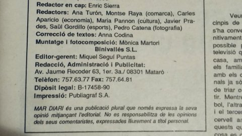Manxeta de Mar Diari. 1990