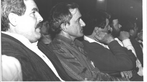 D'esquerra a dreta, Justo Amor, Emili Biosca, Diego Silgado i Antonio Luque, regidors socialistes de l'Ajuntament de Pineda de Mar. 1991. Foto: Saül Gordillo (El Punt)