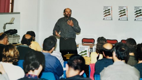 Joan Manel Riera (EN Corredor), a la jornada ecologista a l'antiga fàbrica Llobet Guri de Calella. Foto: Saül Gordillo (Repòrter)