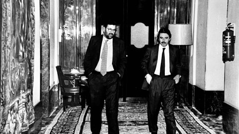 Sessió al Congrés dels Diputats. José María Aznar i Mariano Rajoy. Madrid. Octubre de 1996. Foto: Saül Gordillo (El Punt)