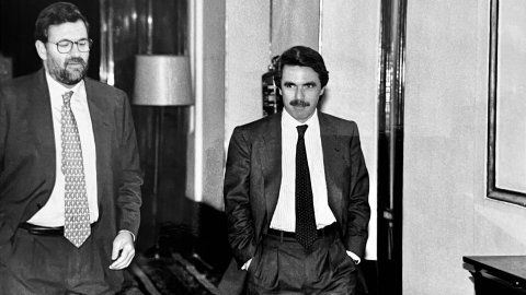 Sessió al Congrés dels Diputats. José María Aznar i Mariano Rajoy. Madrid. Octubre de 1996. Foto: Saül Gordillo (El Punt)