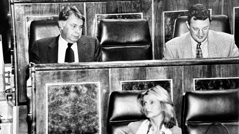 Sessió al Congrés dels Diputats. Felipe González, Jesús Caldera i Isabel Tocino. Madrid. Octubre de 1996. Foto: Saül Gordillo (El Punt)