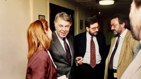 Sessió al Congrés dels Diputats. Felipe González, Narcís Serra, Carmen Alborch i Juan Alberto Belloch. Madrid. Octubre de 1996. Foto: Saül Gordillo (El Punt)
