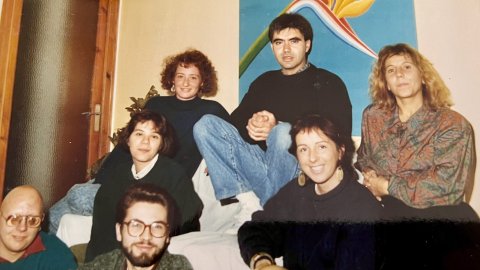 Membres del Cine-club Zitzània de Calella, entre els quals hi figura Pere Porti. Anys 90. Calella. Foto: Saül Gordillo (El Punt / Repòrter) 