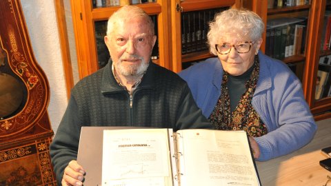 Antoni Cuéllar i Sorribes (Barcelona, 1934) i Monica Locca Iselly (Lausana, 1963). Comptepartícips de l'Avui de 1974. Peralada. 6 de febrer de 2025