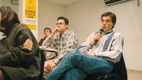 Intervenció al Congrés de Cultura del Maresme 1993-1994. Argentona. Al costat dels periodistes Albert Font i Núria Fusté. 