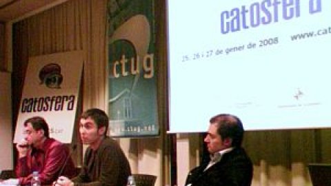 Inauguració de la Catosfera 2008, a Granollers. Taula rodona sobre l’ètica dels blocs amb Juan Varela, Vicent Partal i Saül Gordillo. 25 de gener de 2008