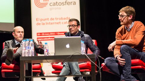 Inauguració de la Catosfera 2015 a La Mercè de Girona amb Imma Tubella (UOC), Pep Salazar (Mobile World Center), Albert Castellón (Moritz i Parlem) i Saül Gordillo (El Periódico de Catalunya). 20 de març de 2015